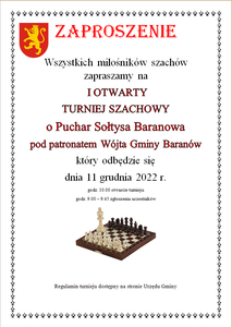 I otwarty turniej szachowy o Puchar Sołtysa Baranowa pod patronatem Wójta Gminy Baranów