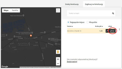 Powiększ grafikę: Strona do głosowania na lokalizację paczkomatu Inpost (zrzut ekranu)
