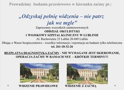 Informacja o badaniach przesiewowych w kierunku zaćmy
