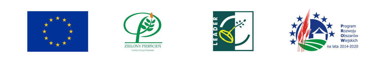Logotypy: Unia Europejska, LGD Zielony Pierścień, LEADER, PROW na lata 2014-2020