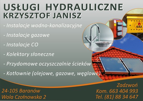 Baner: Usługi hydrauliczne Krzysztof Janisz