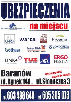 Baner: Ubezpieczenia - Rynek 14D, Baranów