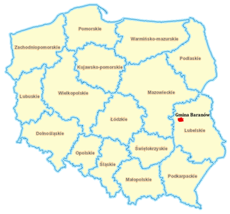 Powiększ mapę: Gmina Baranów na tle Polski