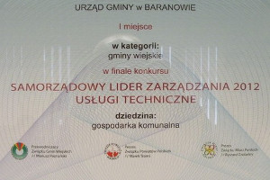 Samorządowy Lider Zarządzania 2012 - Usługi techniczne, dziedzina: gospodarka komunalna