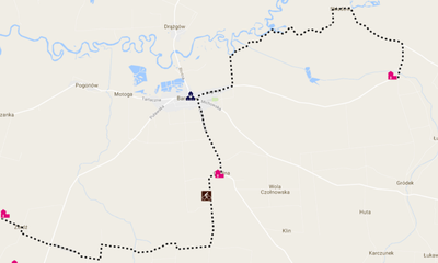 Powiększ grafikę: Mapka czarnego szlaku rowerowego - Zagóźdź-Kośmin (teren gminy Baranów)