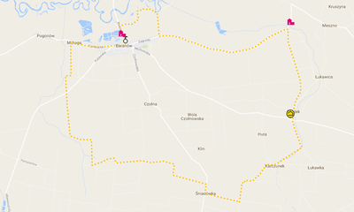 Powiększ grafikę: Mapka żółtego szlaku rowerowego - Pętla wokół gminy Baranów
